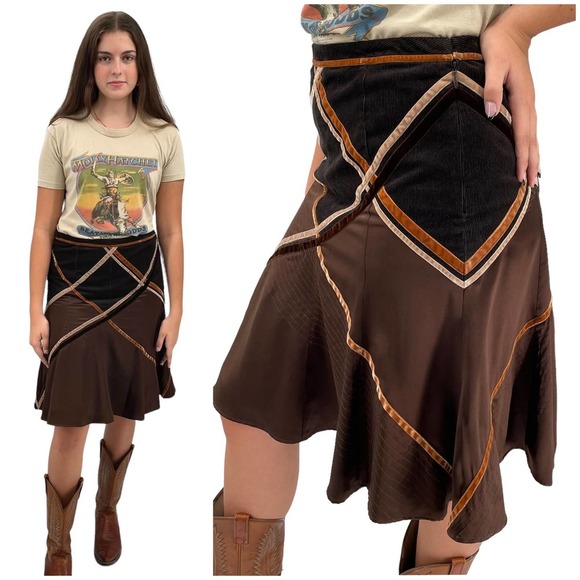 NEW The Limited Brown Corduroy & Satin Skirt Mixed Pattern Textured | Size 6 - Picture 1 of 9